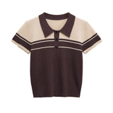 Fitted Contrast Trim Knit Top for Vintage Chic Style