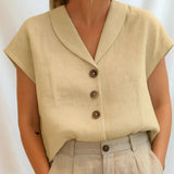 Button Front V Neck Blouse for Casual Elegant Style
