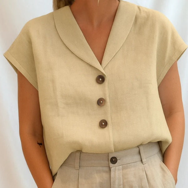 Button Front V Neck Blouse for Casual Elegant Style
