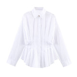 Pleated Waist Button Shirt for Elegant Feminine Style