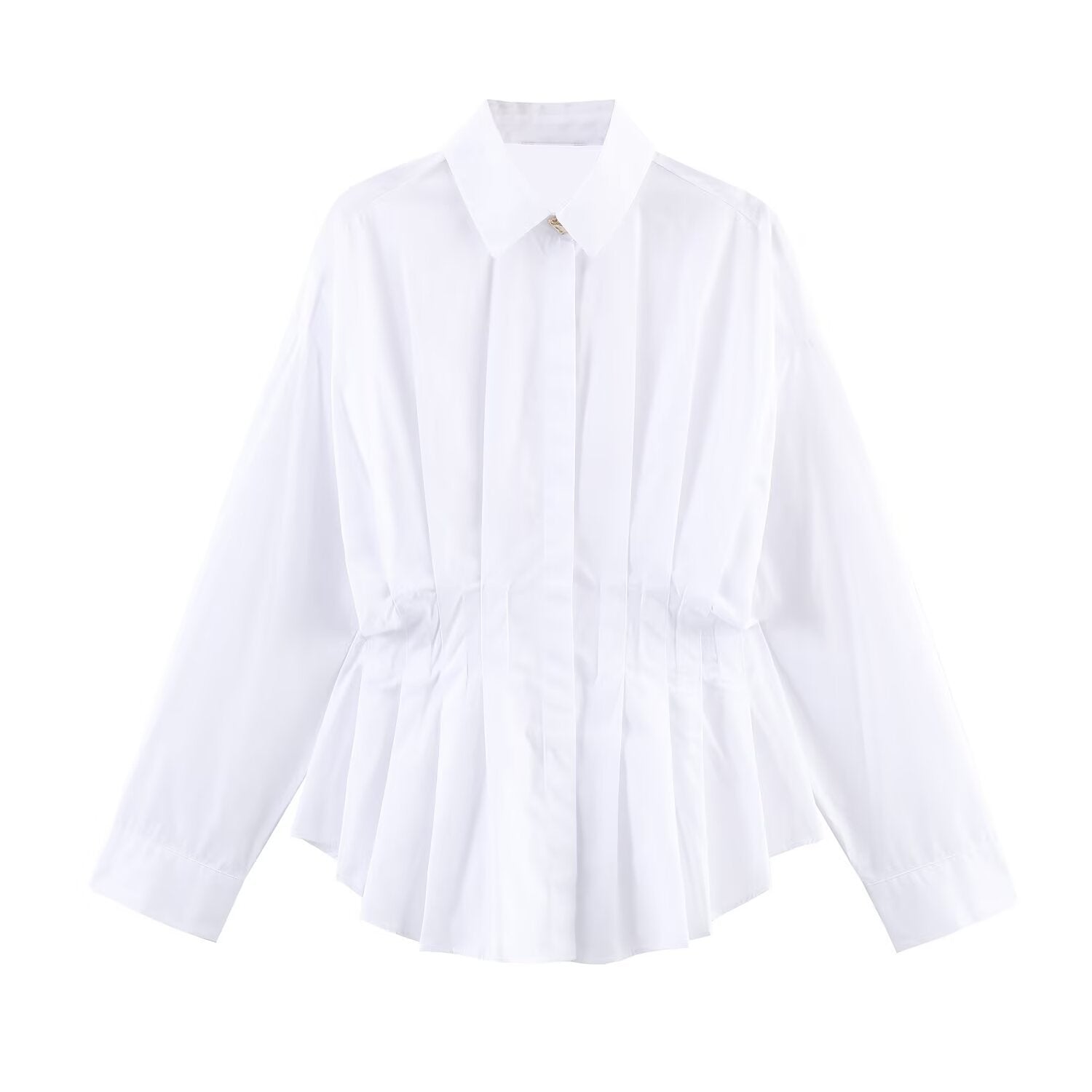 Pleated Waist Button Shirt for Elegant Feminine Style