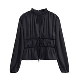 Pleated Belted Blouse for Elegant Structured Style