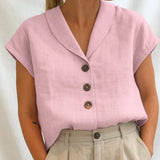 Button Front V Neck Blouse for Casual Elegant Style