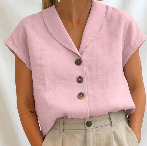 Button Front V Neck Blouse for Casual Elegant Style