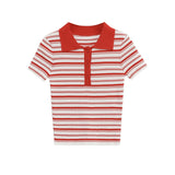 Striped Polo Knit Top for Casual Chic Style