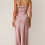 Strapless Satin Maxi Dress – Elegant High Slit Evening Gown