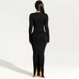 One Shoulder Long Sleeve Maxi Dress – Elegant Bodycon Evening Gown