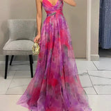 Women's Strapless Watercolor Maxi Dress