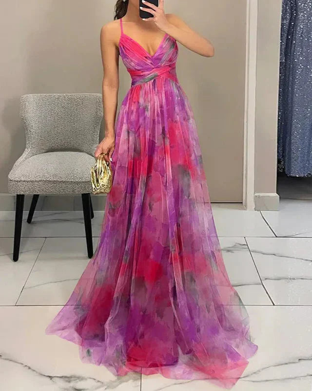 Women's Strapless Watercolor Maxi Dress