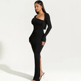 One Shoulder Long Sleeve Maxi Dress – Elegant Bodycon Evening Gown