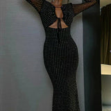 Sheer Mesh Cut-Out Maxi Dress – Elegant Bodycon Evening Dress