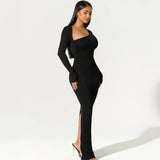 One Shoulder Long Sleeve Maxi Dress – Elegant Bodycon Evening Gown