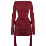 Long Sleeve Ruched Mini Dress – Side Tie Bodycon Party Dress