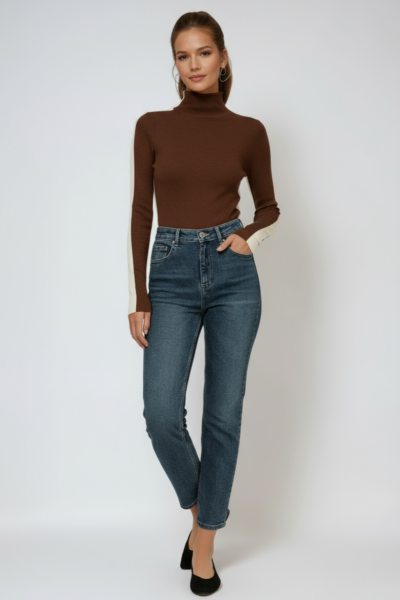 Women's Ribbed Turtleneck Knit Top