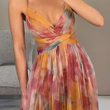 Women's Strapless Watercolor Maxi Dress