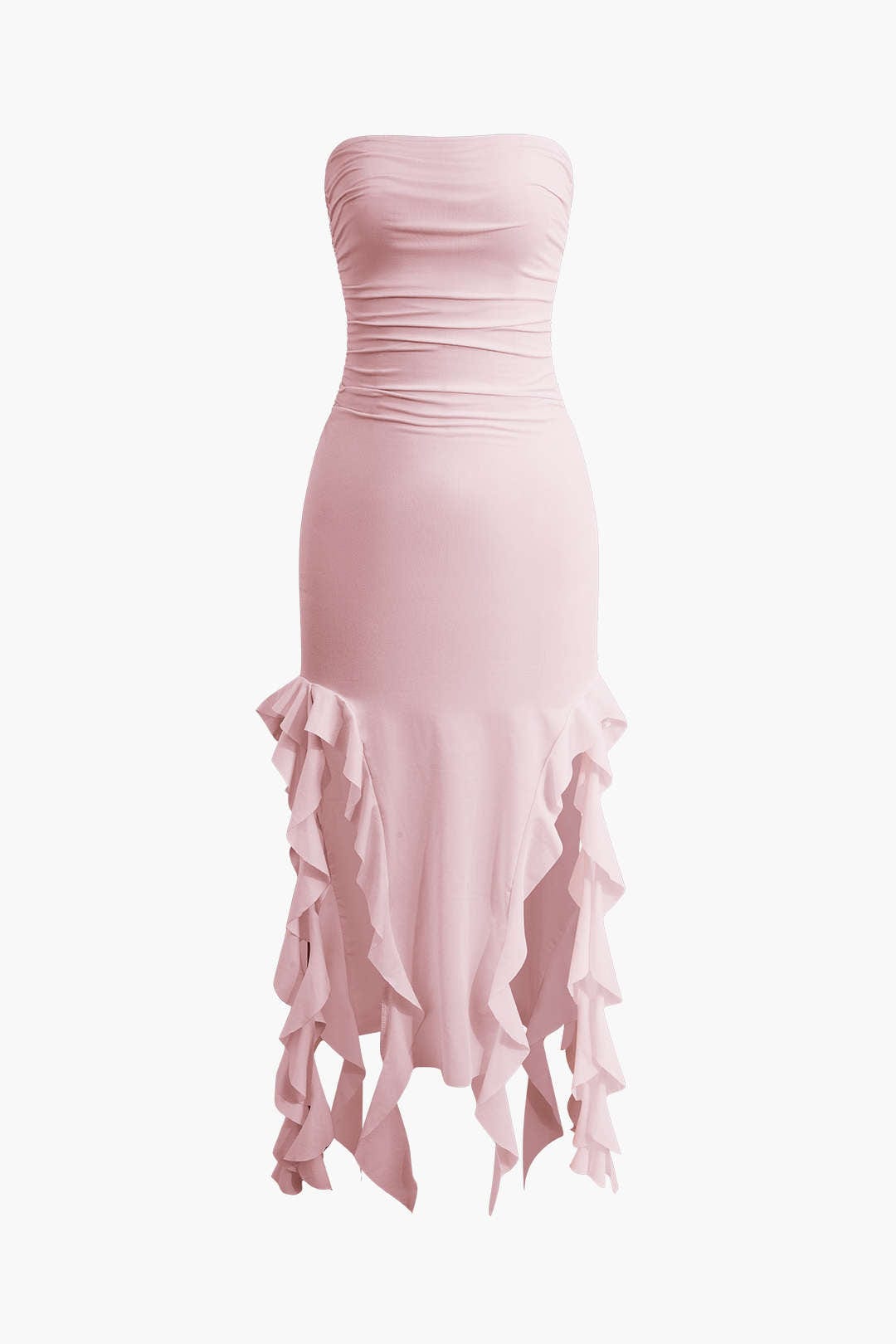 Strapless Fringe Hem Bodycon Midi Dress