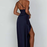 One Shoulder Satin Maxi Dress – Elegant High Slit Evening Gown