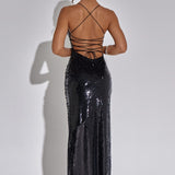 Sequin High Slit Maxi Dress – Elegant Fitted Evening Gown