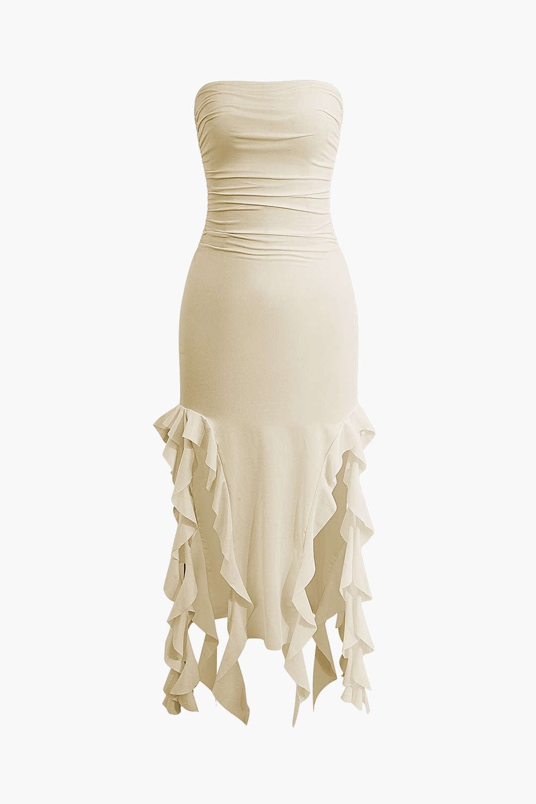 Strapless Fringe Hem Bodycon Midi Dress