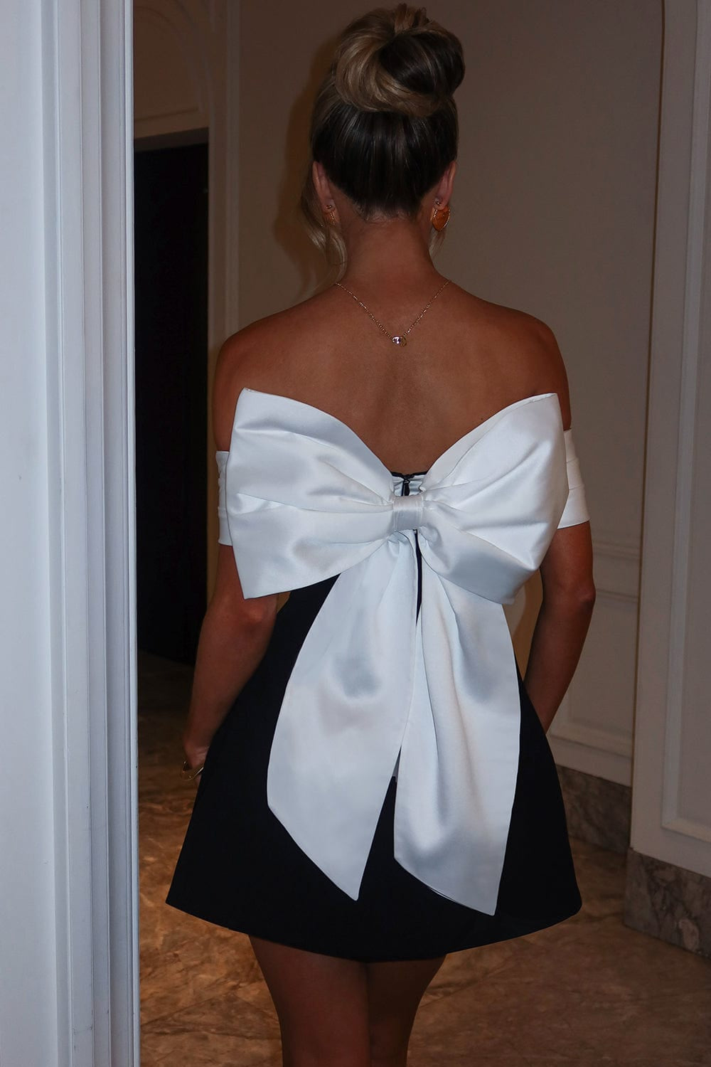 Off Shoulder Bow Back Mini Dress – Flared Party Dress