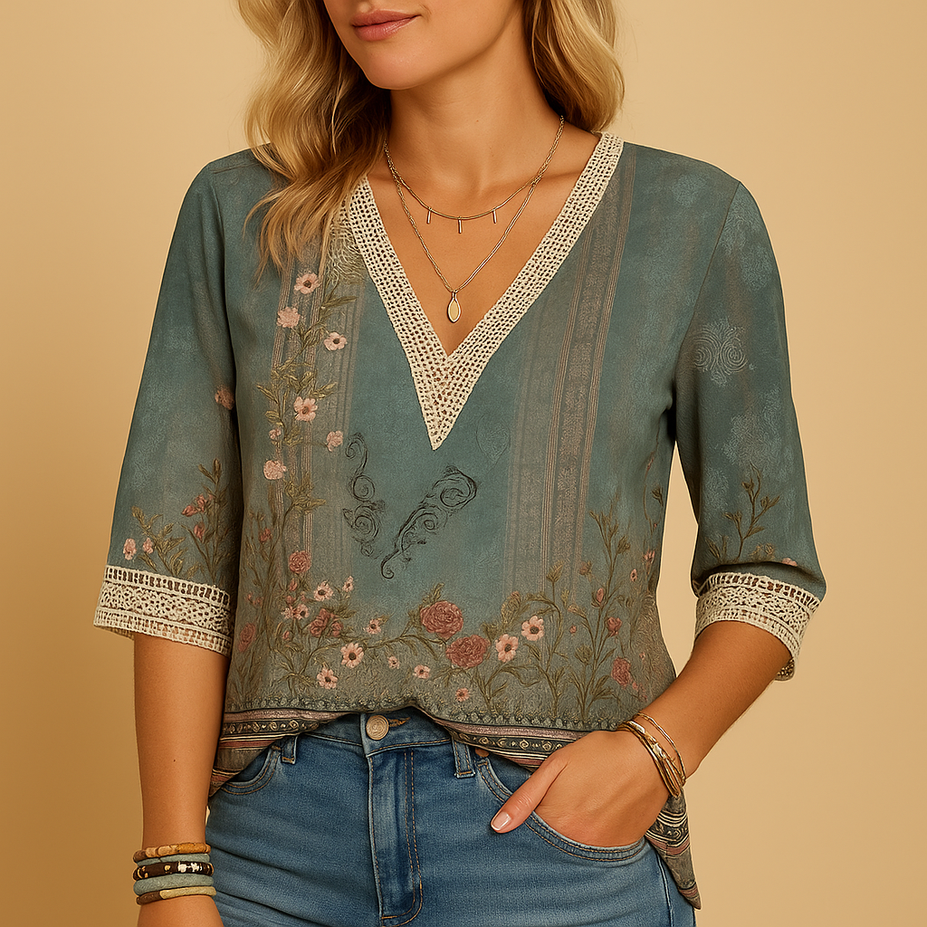 Women's Embellished V-Neck Blouse