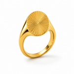 Signet Ring Gold Tone Oval Sunburst Face