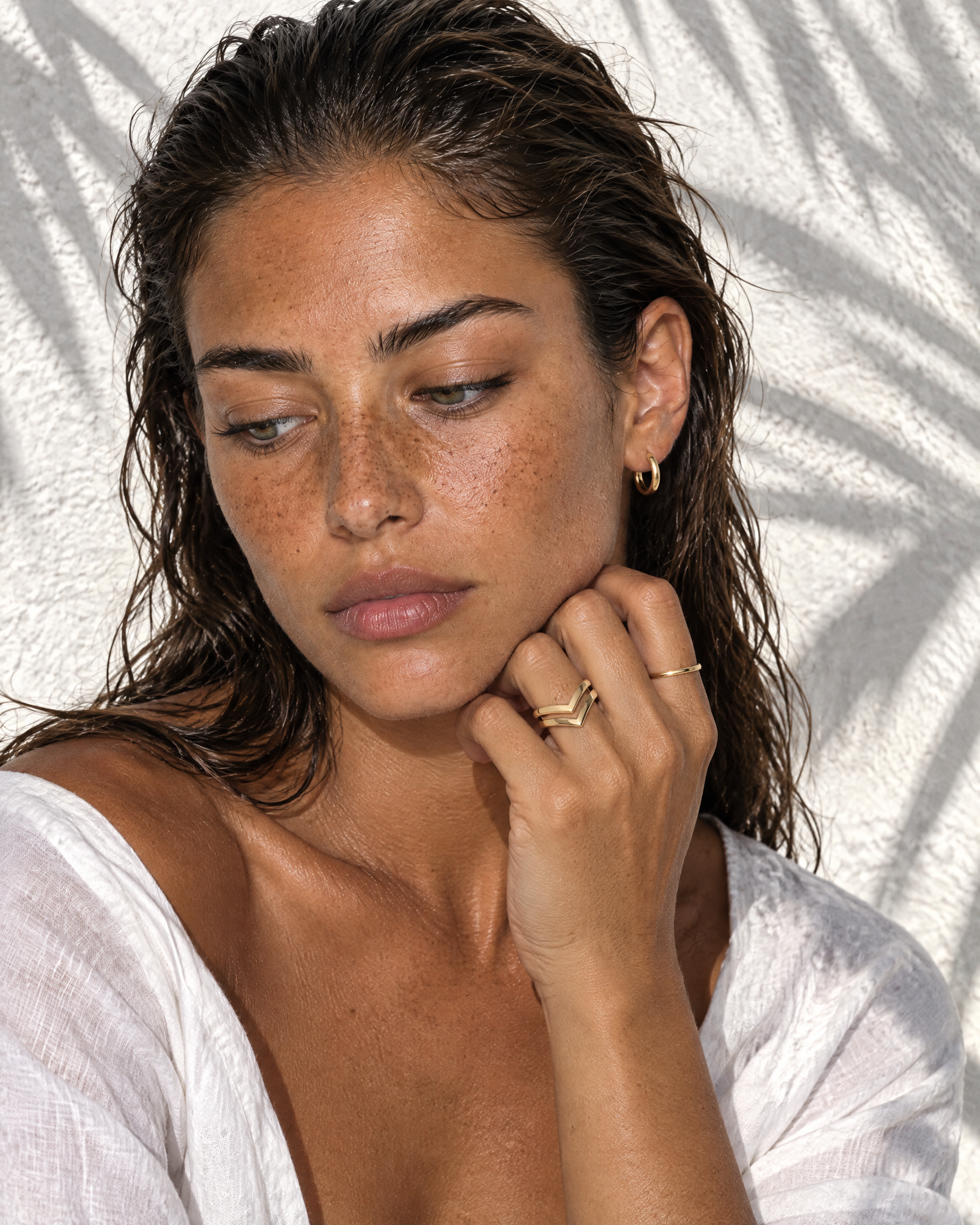 Chevron Ring Gold Tone Double V Band