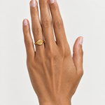 Signet Ring Gold Tone Oval Sunburst Face