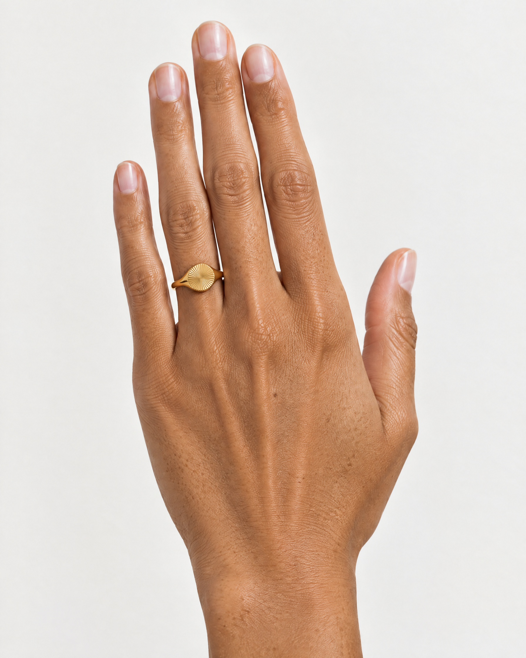 Signet Ring Gold Tone Oval Sunburst Face