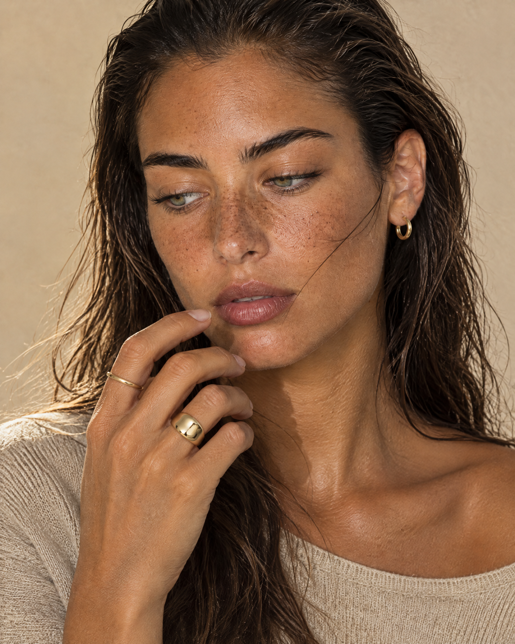 Chunky Ring Gold Tone Wide Mirror Band