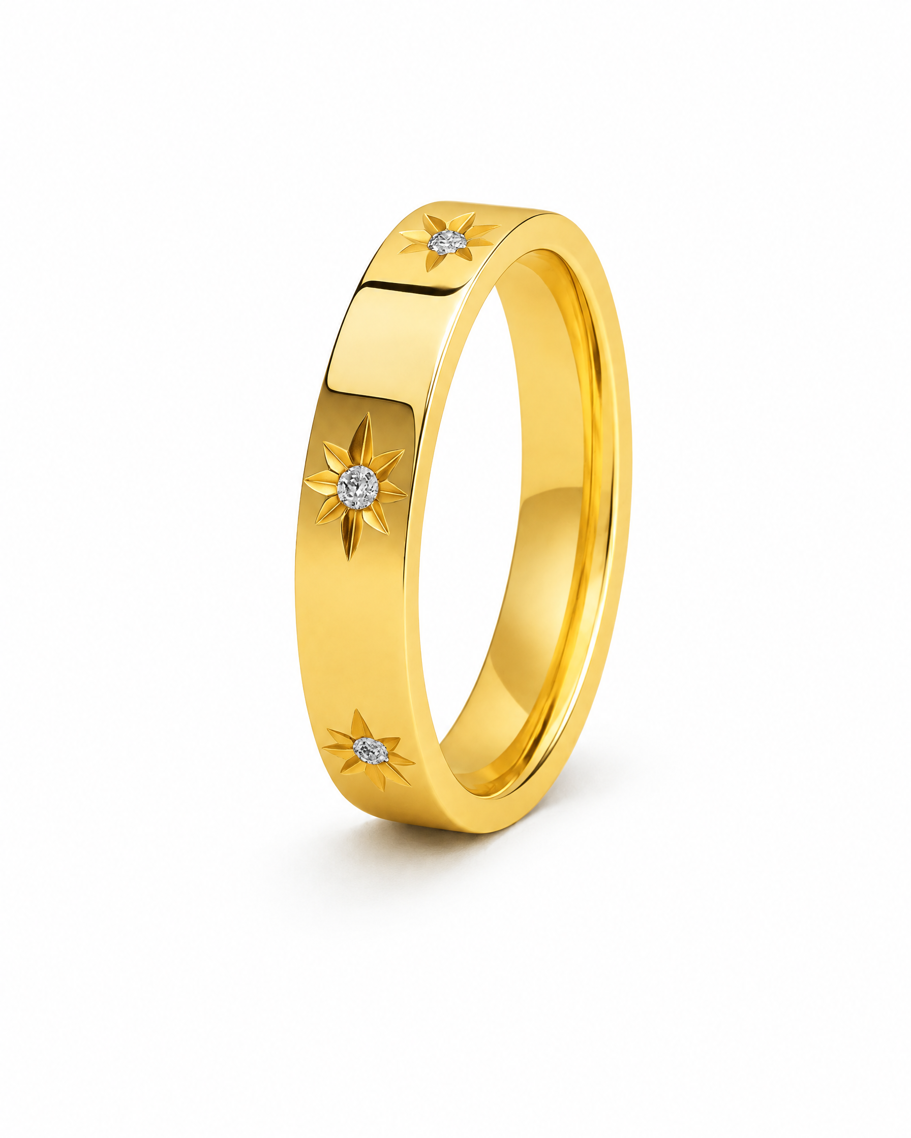 Star Ring Gold Tone Engraved Band