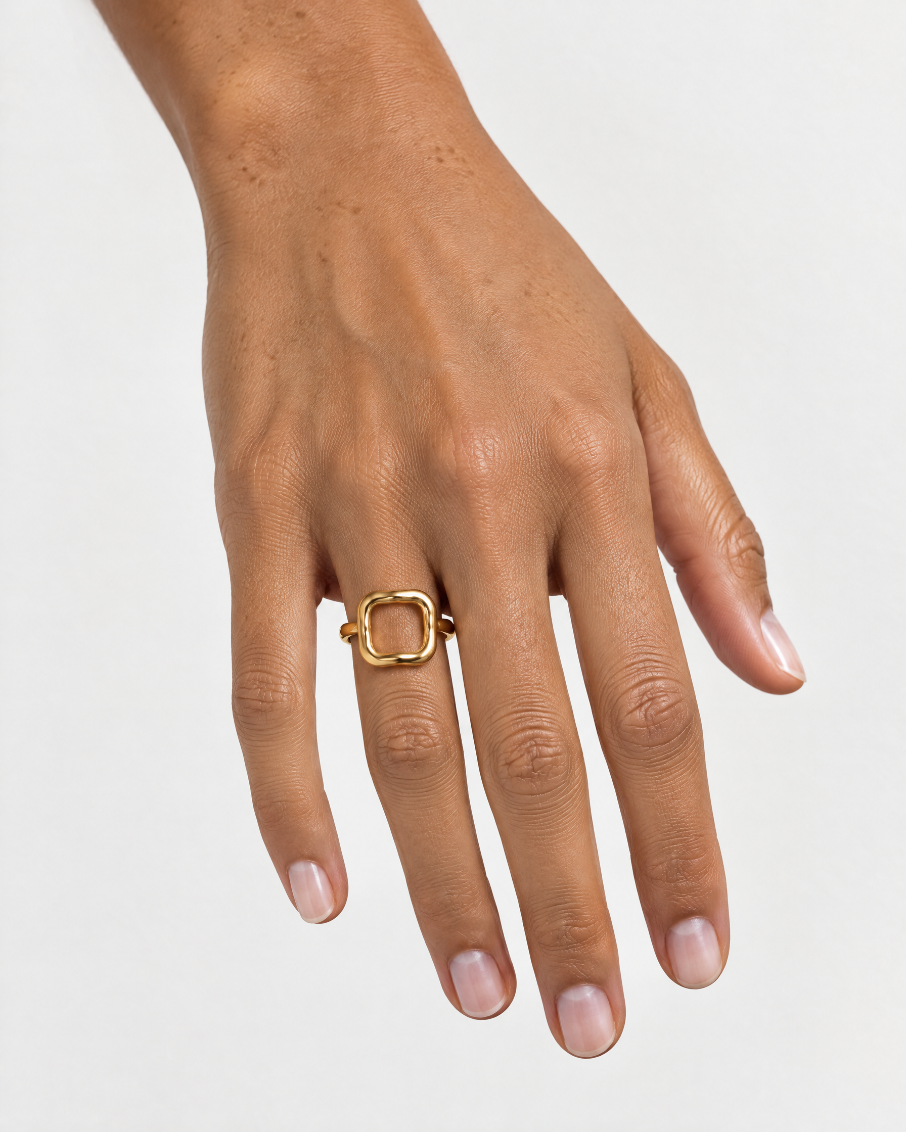 Open Ring Gold Tone Organic Square Front