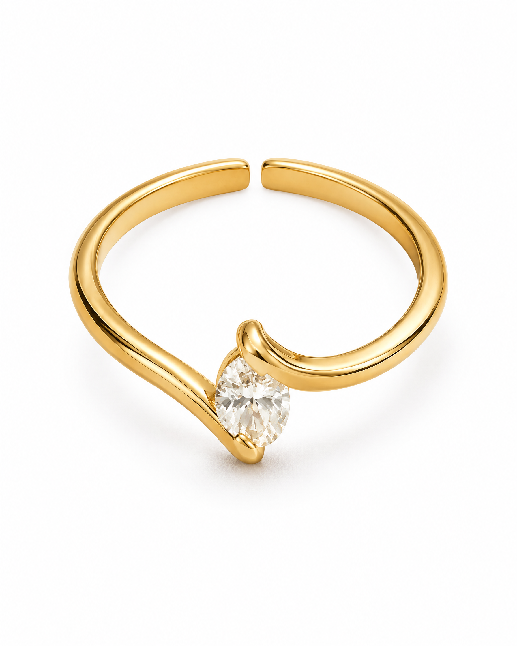 Open Ring Gold Tone Adjustable Clear Stone