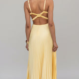 Women's Pleated V-Neck Midi Dress