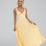 Women's Pleated V-Neck Midi Dress
