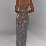 Sequin Maxi Evening Dress – Elegant Fitted Sparkle Gown