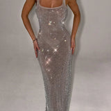 Sequin Maxi Evening Dress – Elegant Fitted Sparkle Gown