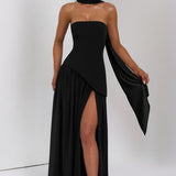 Women's Strapless High Slit Maxi Dress