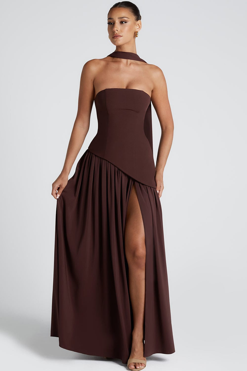 Women's Strapless High Slit Maxi Dress