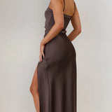 Strapless Satin Maxi Dress – Elegant High Slit Evening Gown