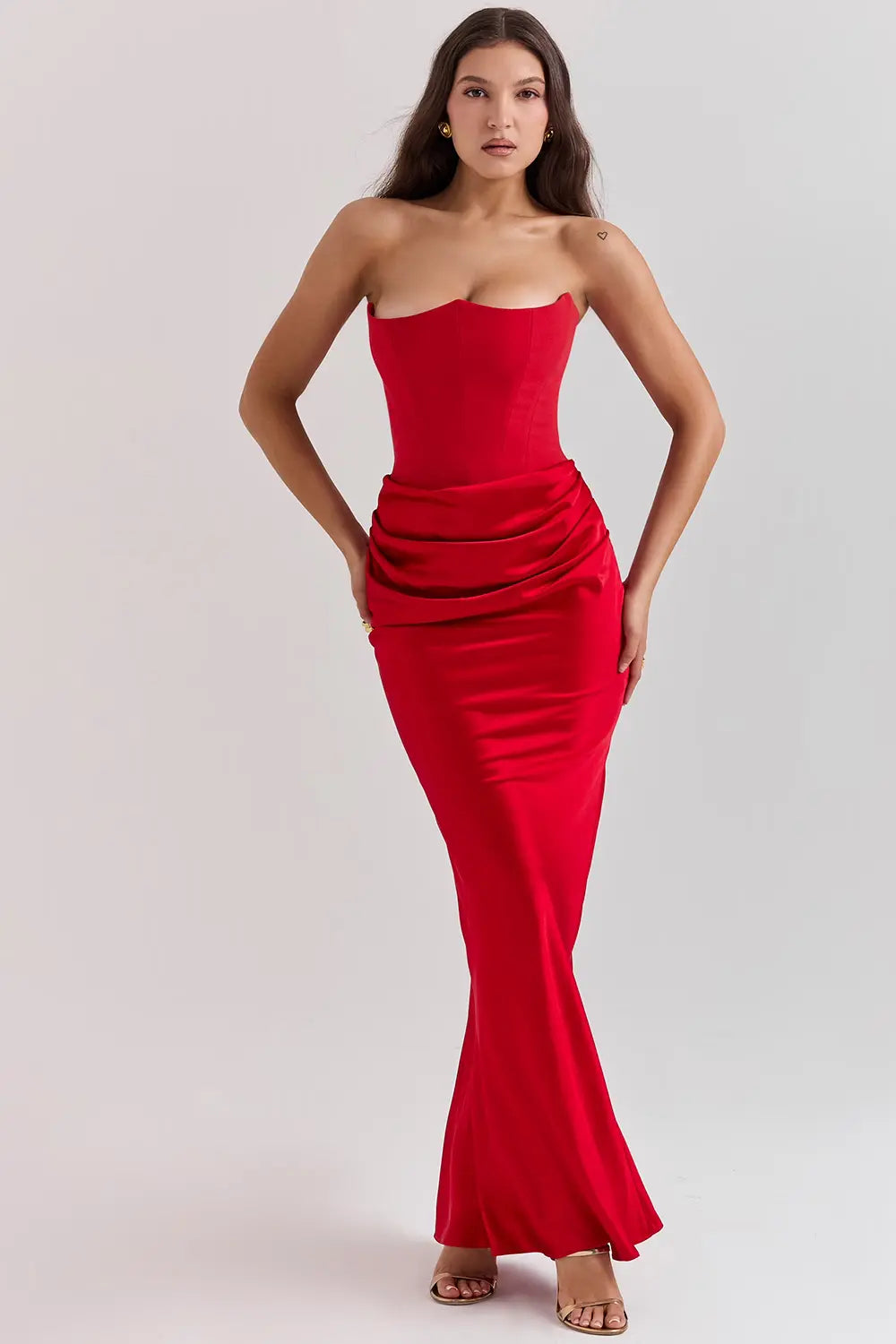Strapless Ruched Bodycon Maxi Dress – Elegant Evening Gown