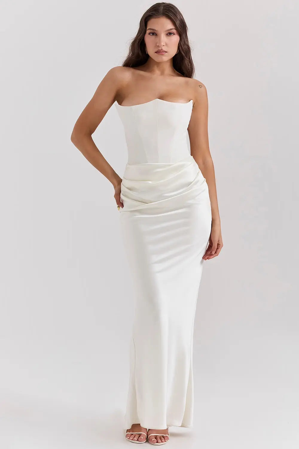 Strapless Ruched Bodycon Maxi Dress – Elegant Evening Gown