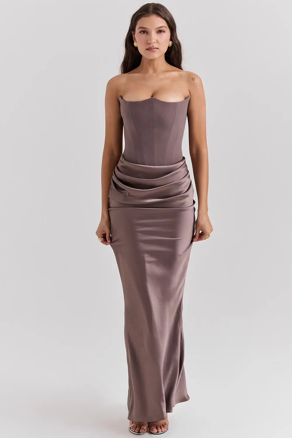 Strapless Ruched Bodycon Maxi Dress – Elegant Evening Gown