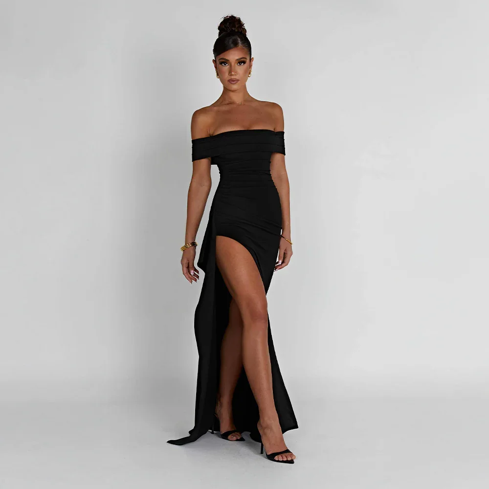 Women's Off-Shoulder High Slit Maxi Dress