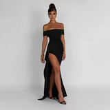 Women's Off-Shoulder High Slit Maxi Dress