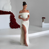 Women's Off-Shoulder High Slit Maxi Dress