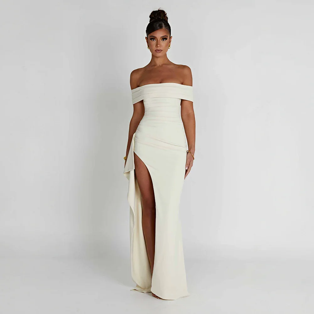 Women's Off-Shoulder High Slit Maxi Dress