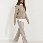 Beige Button Cardigan Asymmetric Crew Neck Knit