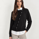 Black Button Cardigan Asymmetric Crew Neck Knit