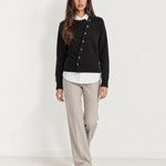 Black Button Cardigan Asymmetric Crew Neck Knit